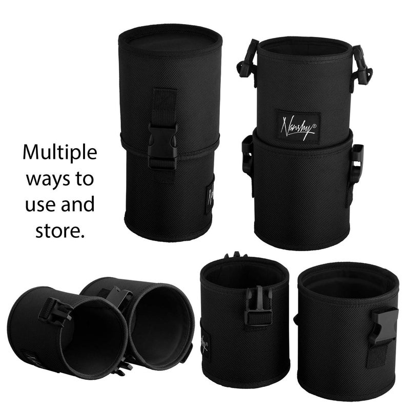 Nanshy Travel Makeup Brush Holder with Lid - Large, Stand Up Makeup Brush Case for MUA - 2-in-1 Durable Makeup Brush Organizer Bag & 2 Brush Cups - Brushes Not Included - Black - 9 x 4 x 4 Inches - Image 3
